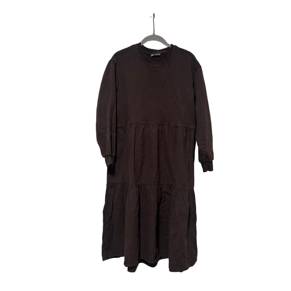 Zara Brown Long Sleeve Sweatshirt Dress M - Picture 2 of 7
